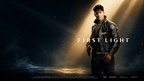 Character in a leather jacket standing in a dramatic light beam with 'First Light' text on a dark space-themed background.