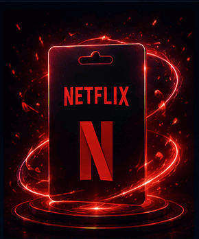 Netflix logo on a glowing red card with a dark background