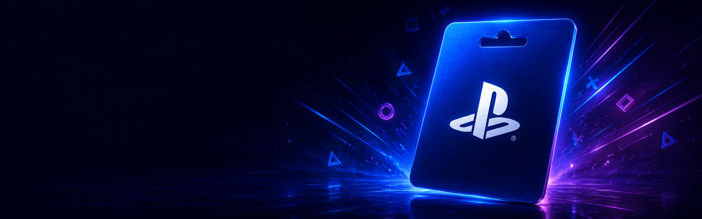 PlayStation gift card with glowing blue border on a dark background