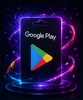 Google Play gift card packaging with colorful logo on a dark background